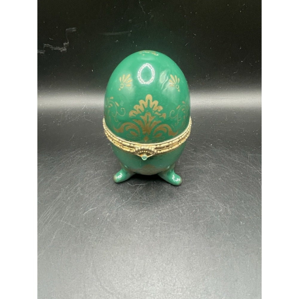 Avon Collectable Porcelain Egg with Clock Emerald & Gold 2000 Vtg Needs Batt 3"